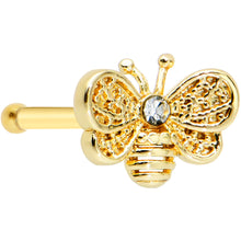 Load image into Gallery viewer, 20G 1/4 Clear Gem Gold Tone Beauty Bee Nose Bone
