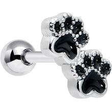 Load image into Gallery viewer, 16G 1/4 Textured Black Paw Prints Cartilage Tragus Earring
