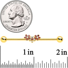 Load image into Gallery viewer, 14G White Faux Opal Gold Hue Bunch Flower Industrial Barbell 38mm
