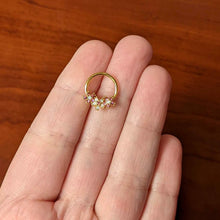 Load image into Gallery viewer, 16G 3/8 White Faux Opal Gold Hue Bunch Flower Hinged Segment Ring
