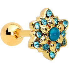 Load image into Gallery viewer, 16G 1/4 Blue Gem Gold Tone Snowflake Cartilage Tragus Earring

