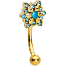 Load image into Gallery viewer, 16G 5/16 Blue Gem Gold Tone Snowflake Christmas Eyebrow Ring

