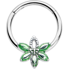 Load image into Gallery viewer, 16G 3/8 Green Gem Texture Loopy Pot Leaf Hinged Segment Ring
