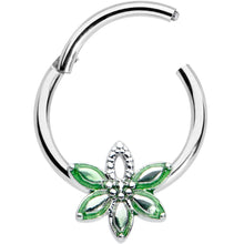 Load image into Gallery viewer, 16G 3/8 Green Gem Texture Loopy Pot Leaf Hinged Segment Ring
