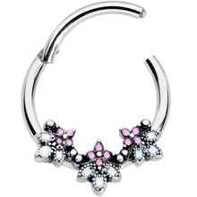 Load image into Gallery viewer, 16G 3/8 Pink White Abstract Leaf Hinged Segment Ring
