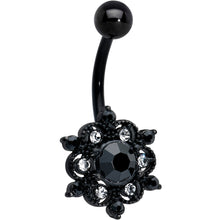 Load image into Gallery viewer, Clear Black CZ Gem Black Abstract Sun Belly Ring
