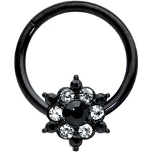 Load image into Gallery viewer, 16G 3/8 Clear CZ Gem Black Abstract Sun Hinged Segment Ring
