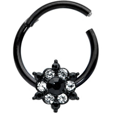 Load image into Gallery viewer, 16G 3/8 Clear CZ Gem Black Abstract Sun Hinged Segment Ring

