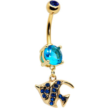 Load image into Gallery viewer, Blue Gem Gold Tone Adorable Angelfish Dangle Belly Ring
