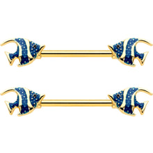 Load image into Gallery viewer, 14G 9/16 Gold Tone Blue Stripe Adorable Angelfish Nipple Ring Set
