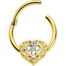 Load image into Gallery viewer, 16G 3/8 Aurora Gem Gold Tone Baroque Heart Hinged Segment Ring

