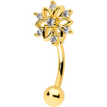 Load image into Gallery viewer, 16G 5/16 Clear Gem Gold Tone Flower Snowflake Curved Eyebrow Ring
