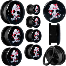 Load image into Gallery viewer, Licensed Friday the 13th Black Jason Mask Screw Fit Plug Set
