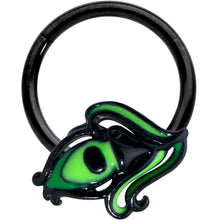 Load image into Gallery viewer, 16G 3/8 Black Striking Peacock Feather Hinged Segment Ring

