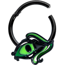 Load image into Gallery viewer, 16G 3/8 Black Striking Peacock Feather Hinged Segment Ring
