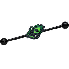 Load image into Gallery viewer, 14G Black Striking Peacock Feather Industrial Barbell 38mm
