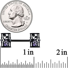 Load image into Gallery viewer, 14G 9/16 Clear Purple Gem Black Gothic Hourglass Nipple Ring Set
