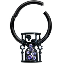 Load image into Gallery viewer, 16G 3/8 Purple Gem Black Gothic Hourglass Hinged Segment Ring
