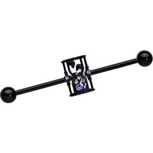 Load image into Gallery viewer, 14G Clear Purple Gem Black Goth Hourglass Industrial Barbell 38mm
