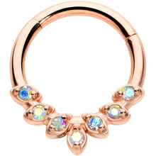 Load image into Gallery viewer, 16G 5/16 Aurora CZ Gem Rosy Tone Seven Leaf Hinged Segment Ring
