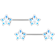 Load image into Gallery viewer, 14G 9/16 Pearlescent Orb Flower Blue Barbell Nipple Ring Set

