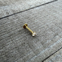 Load image into Gallery viewer, 16G 5/16 Clear Gem Gold Tone Round Internal Thread Labret Tragus
