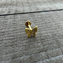 Load image into Gallery viewer, 16G 5/16 Clear Gem Gold Tone Butterfly Internally Threaded Labret
