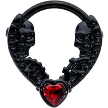 Load image into Gallery viewer, 16G 3/8 Red Gem Black Steampunk Skeleton Heart Cartilage Clicker
