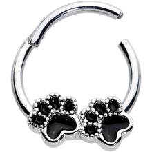 Load image into Gallery viewer, 16G 3/8 Textured Black Paw Prints Hinged Segment Ring
