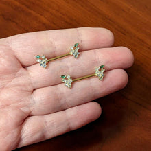 Load image into Gallery viewer, 14G 9/16 Clear CZ Gem Gold Tone Bunch Grapes Nipple Ring Set

