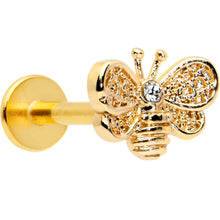 Load image into Gallery viewer, 16G 5/16 Clear Gem Gold Tone Beauty Bee Labret Monroe Tragus
