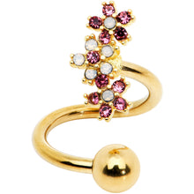 Load image into Gallery viewer, White Faux Opal Gold Tone Bunch Flowers Spiral Twister Belly Ring
