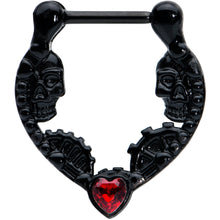 Load image into Gallery viewer, 16G 5/16 Red Gem Black Steampunk Skeleton Heart Cartilage Clicker
