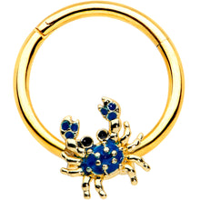 Load image into Gallery viewer, 16G 3/8 Gold Tone Blue Crab Nautical Hinged Segment Ring
