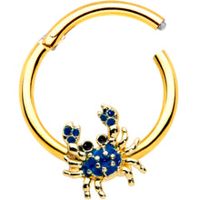 Load image into Gallery viewer, 16G 3/8 Gold Tone Blue Crab Nautical Hinged Segment Ring
