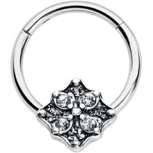 Load image into Gallery viewer, 16G 3/8 Clear Gem Rhombus Flower Hinged Segment Ring
