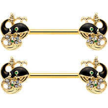 Load image into Gallery viewer, 14G 9/16 Clear Gem Gold Tone Mom Baby Whale Nipple Ring Set
