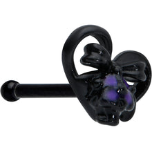Load image into Gallery viewer, 20G 1/4 Black Purple Skull Bow Heart Nose Bone
