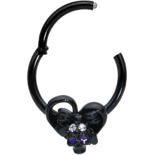 Load image into Gallery viewer, 16G 3/8 Clear Gem Black Heart Skull Bow Hinged Segment Ring
