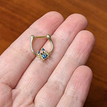 Load image into Gallery viewer, 16G 5/16 Blue Black Gem Gold Tone Blue Crab Cartilage Clicker
