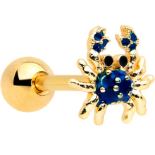 Load image into Gallery viewer, 16G 1/4 Gold Tone Blue Crab Nautical Cartilage Tragus Earring
