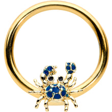 Load image into Gallery viewer, 16G 3/8 Gold Tone Blue Crab Nautical BCR Captive Ring
