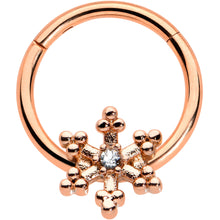 Load image into Gallery viewer, 16G 3/8 Clear Gem Rose Gold Tone Snowflake Hinged Segment Ring
