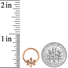 Load image into Gallery viewer, 16G 3/8 Clear Gem Rose Gold Tone Snowflake Hinged Segment Ring
