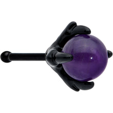 Load image into Gallery viewer, 20G 1/4 Purple Synthetic Amethyst Black Claw Hand Nose Bone
