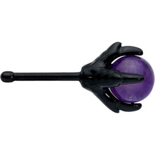 Load image into Gallery viewer, 20G 1/4 Purple Synthetic Amethyst Black Claw Hand Nose Bone
