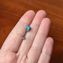 Load image into Gallery viewer, 16G 5/16 Blue Turquoise Skeleton Hand Curved Eyebrow Ring
