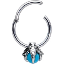 Load image into Gallery viewer, 16G 3/8 Blue Turquoise Claw Hand Dangle Hinged Segment Ring

