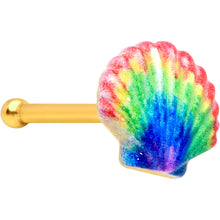 Load image into Gallery viewer, 20G 1/4 Gold Tone Rainbow Scallop Shell Nose Bone
