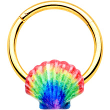 Load image into Gallery viewer, 16G 3/8 Gold Tone Rainbow Scallop Shell Hinged Segment Ring
